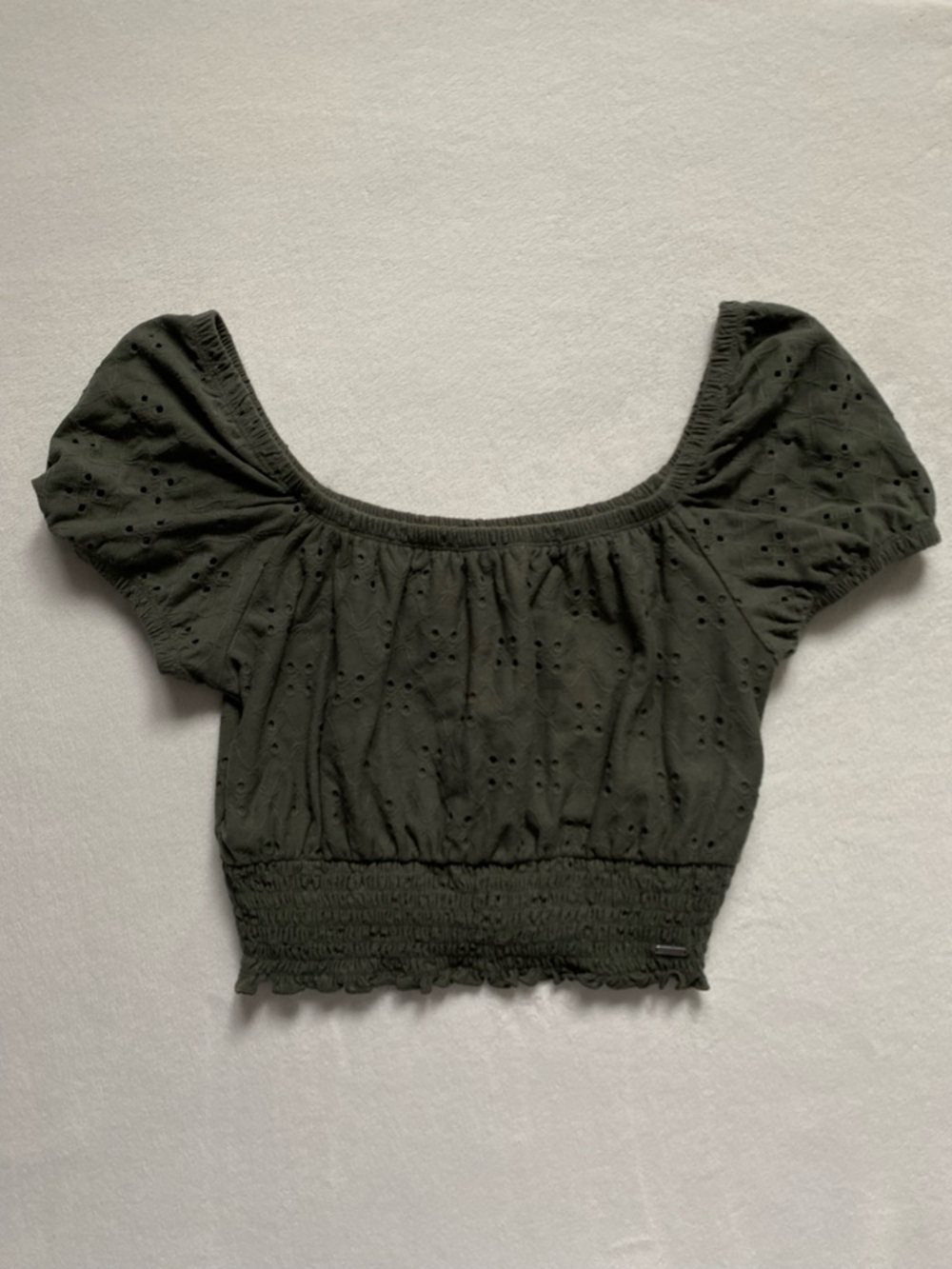 Hollister Olive Eyelet Smocked Crop Top